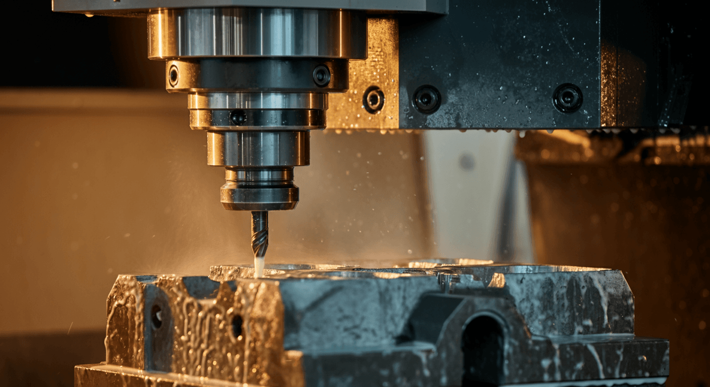 Industriemechaniker bei der Montage einer Maschinenkomponente in einer Fertigungshalle.